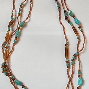 Elegant Beaded Necklace in Turquoise and Amber Beads